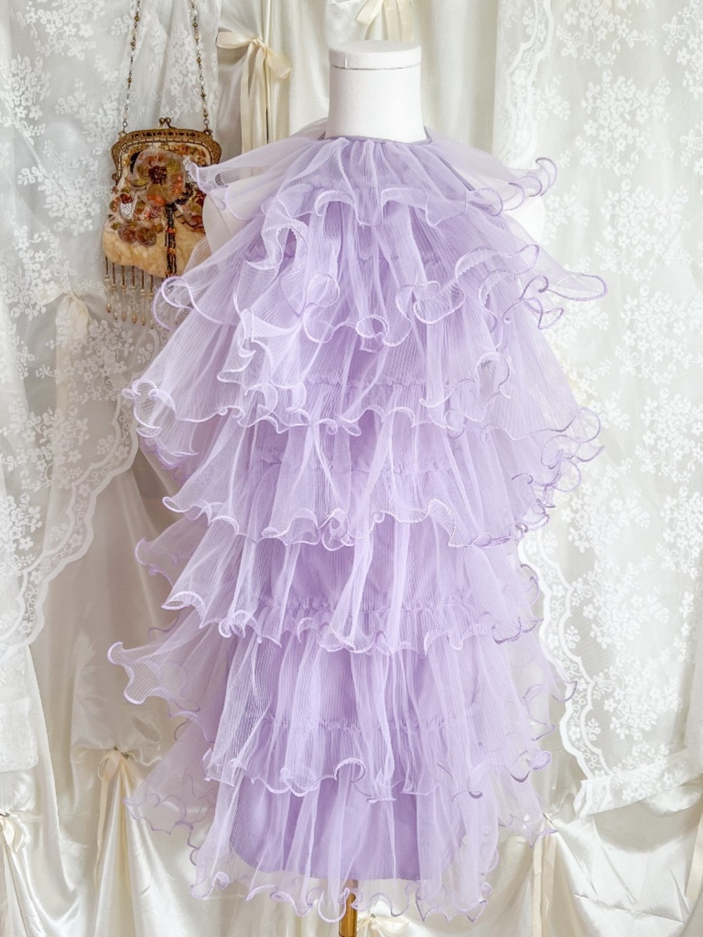 Lavender Tiered Ruffle Tulle Dress | Ethereal Fairycore Statement Midi Dress